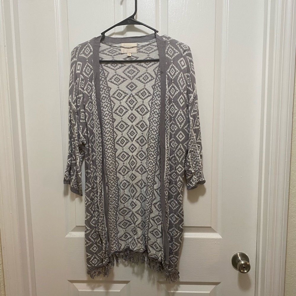 Gray and white cardigan